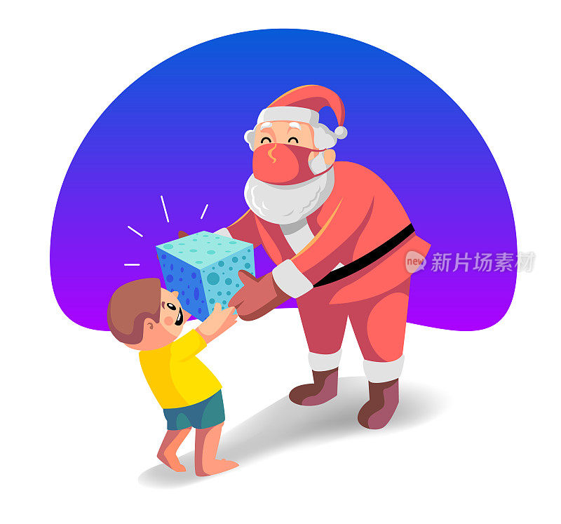 圣诞老人戴着covid - 19安全面具